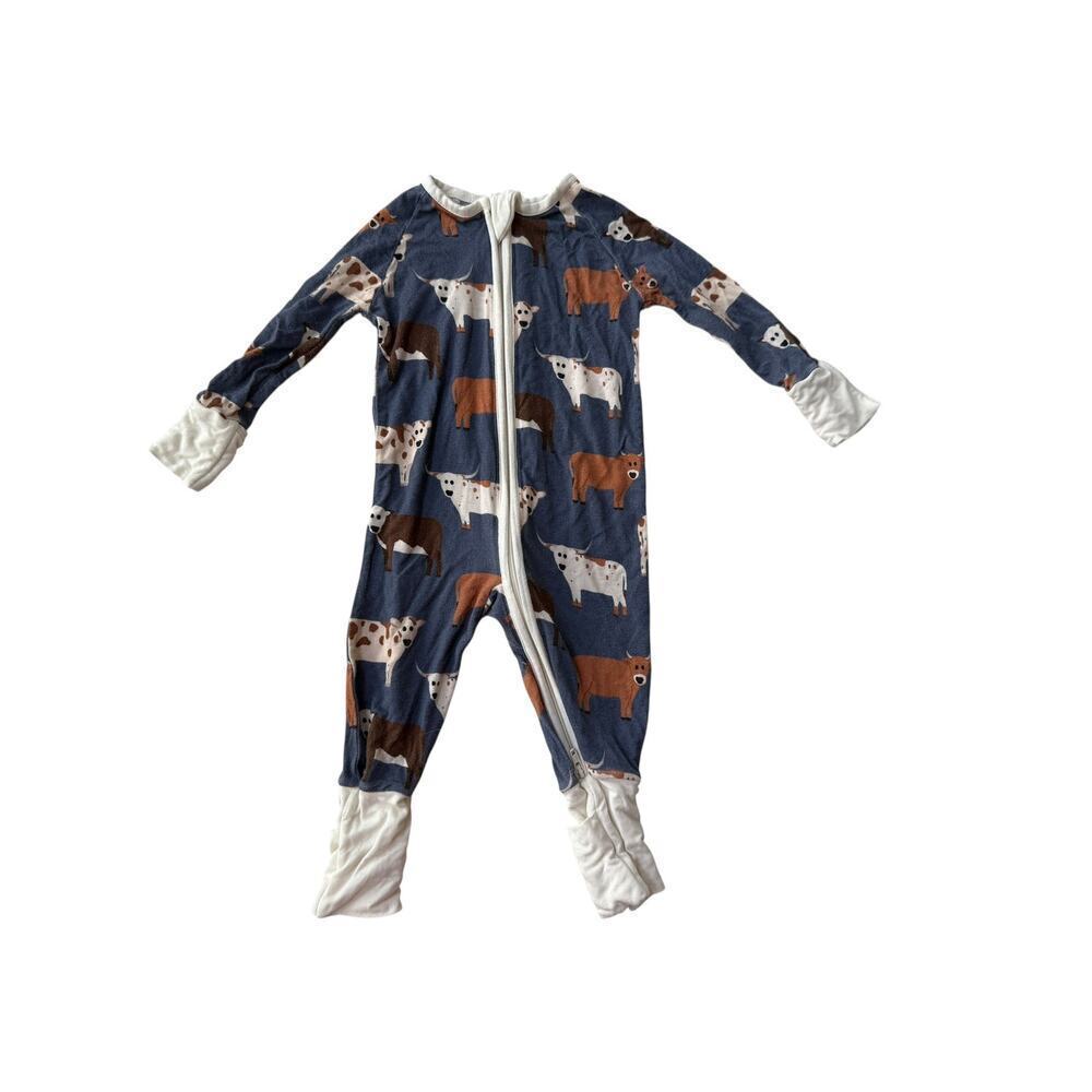 Poppy Kids Blue Printed Texan Premium Full Zip Romper Size 3-6 M